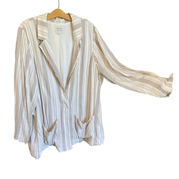 Torrid Beige and White Striped Jacket blazer career wear linen blend plus size 4 - Picture 1 of 8
